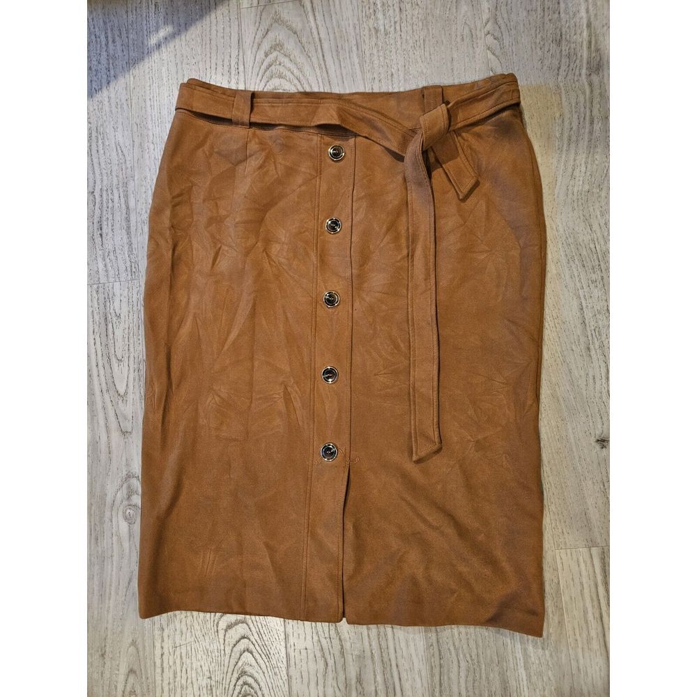 Marc New‎ York Faux Suede Brown Skirt Size XL Button & Belt Accents Andrew Marc